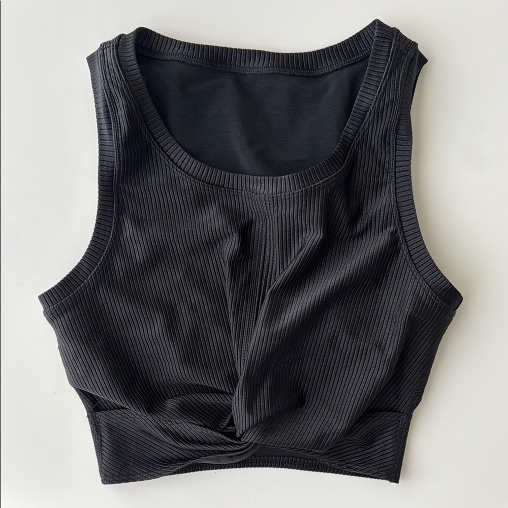 Aerie Black Ribbed Twist Crop Top Small
